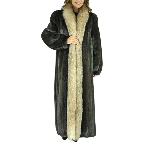 Unbranded Jackets & Blazers - Ranch Mink Fur Coat with Silver Fox Tuxedo Long Size L